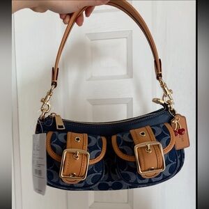 COACH Ashton Baguette Bag In Signature Canvas Denim/Brown CY700